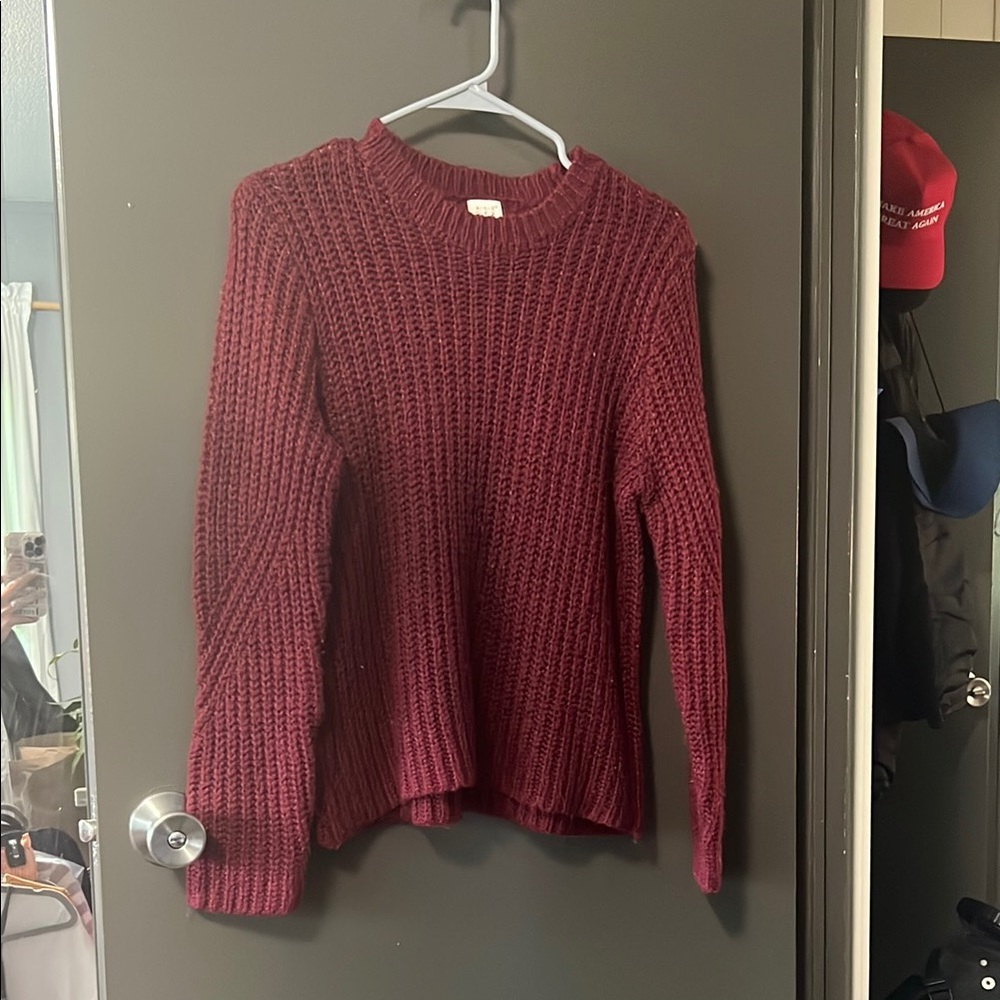 a new day Red Crew Neck Sweater Cozy Ribbed Knit